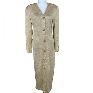 ANTONELLA PREVE: Vintage Metallic Gold Button-Down Sweater Dress -Size Medium